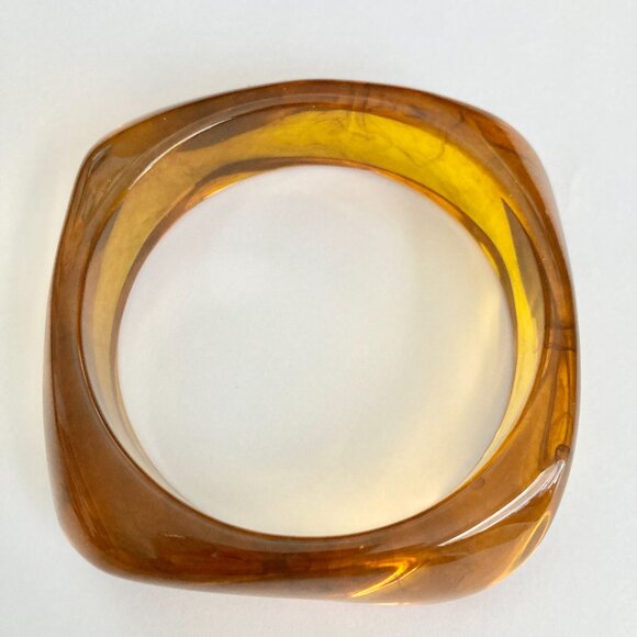 Vintage Lucite Acrylic Faux Honey Amber Tortoise Shell Bracelet Bangle Retro 8" - Picture 3 of 16